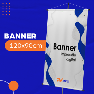 Banner Lona 90x120 Lona 440g 90x120 Frente Colorido Brilho ou Fosca Bastões, ponteiras brancas e corda para pendurar 